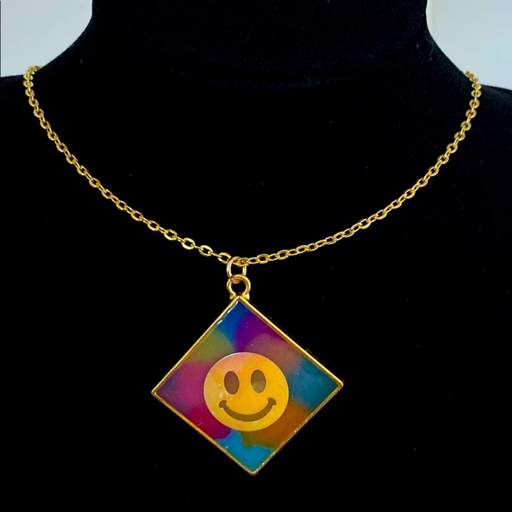 Colorful Smiley Face Pendant Necklace- Handmade with resin